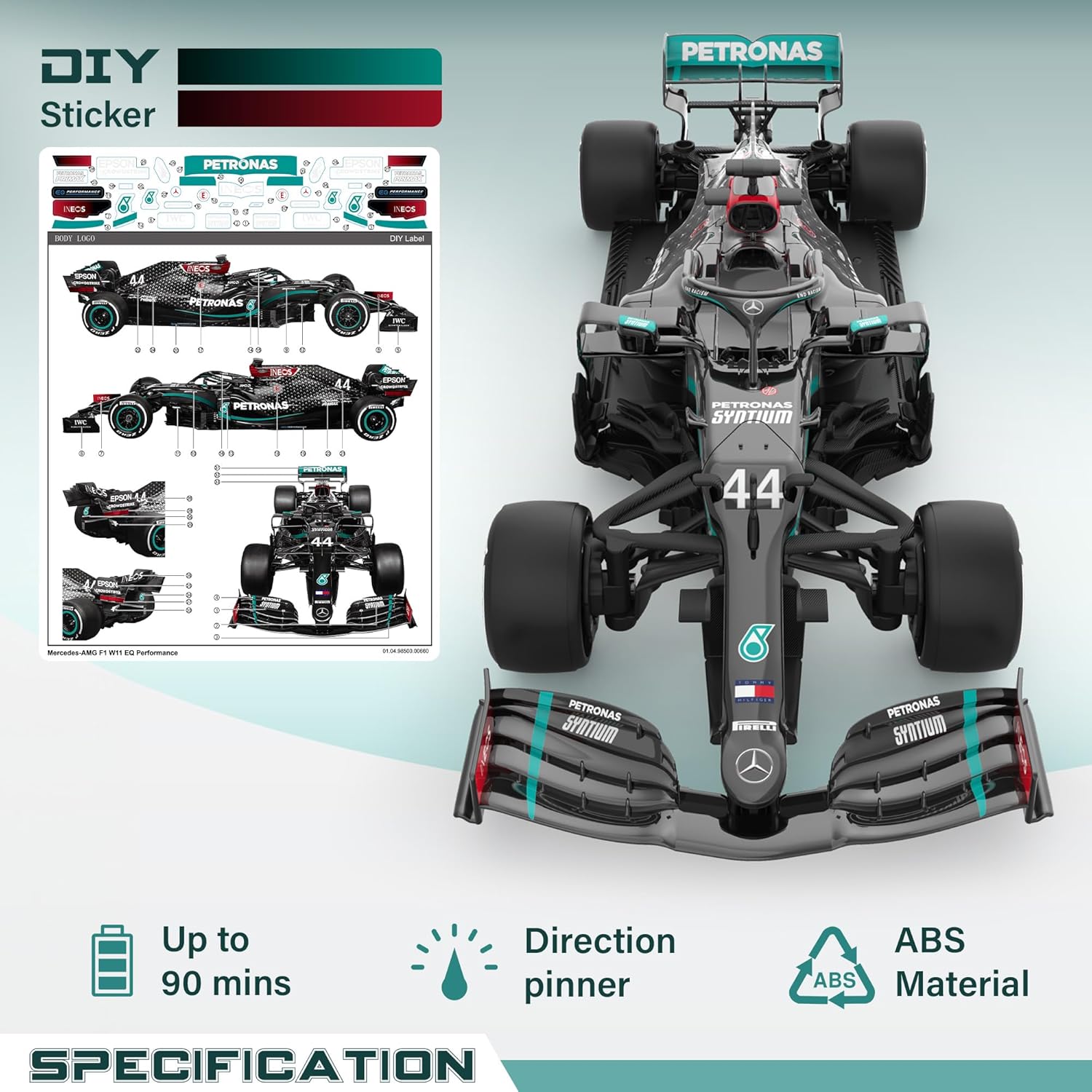 Rastar Authentic Licensed Mercedes-benz F1 W11 RC Car - Detailed Design, 2.4GHz Control | Color :  1:18 Mercedes-benz F1 W11